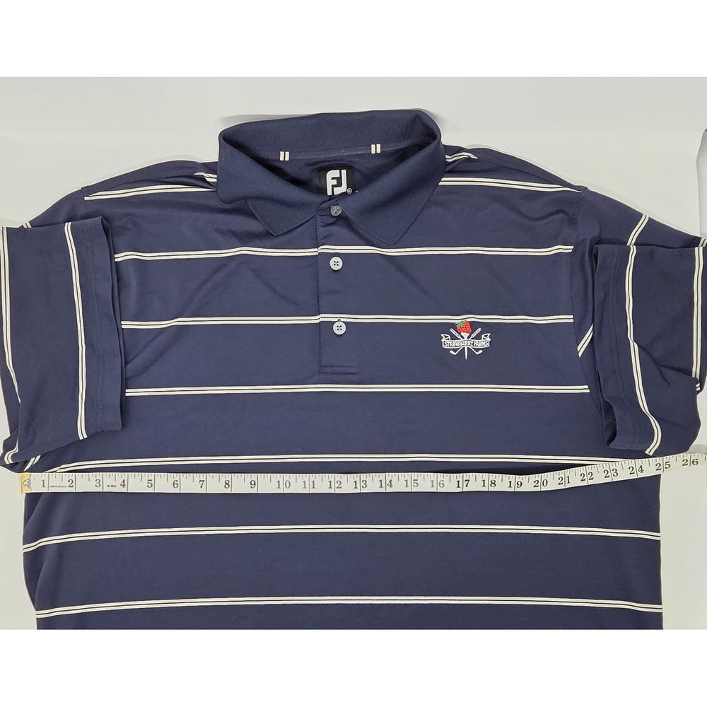 FootJoy Men's Polo Shirt XL Navy Blue Striped Short Sleeve Golf Logo EUC - Picture 4 of 7